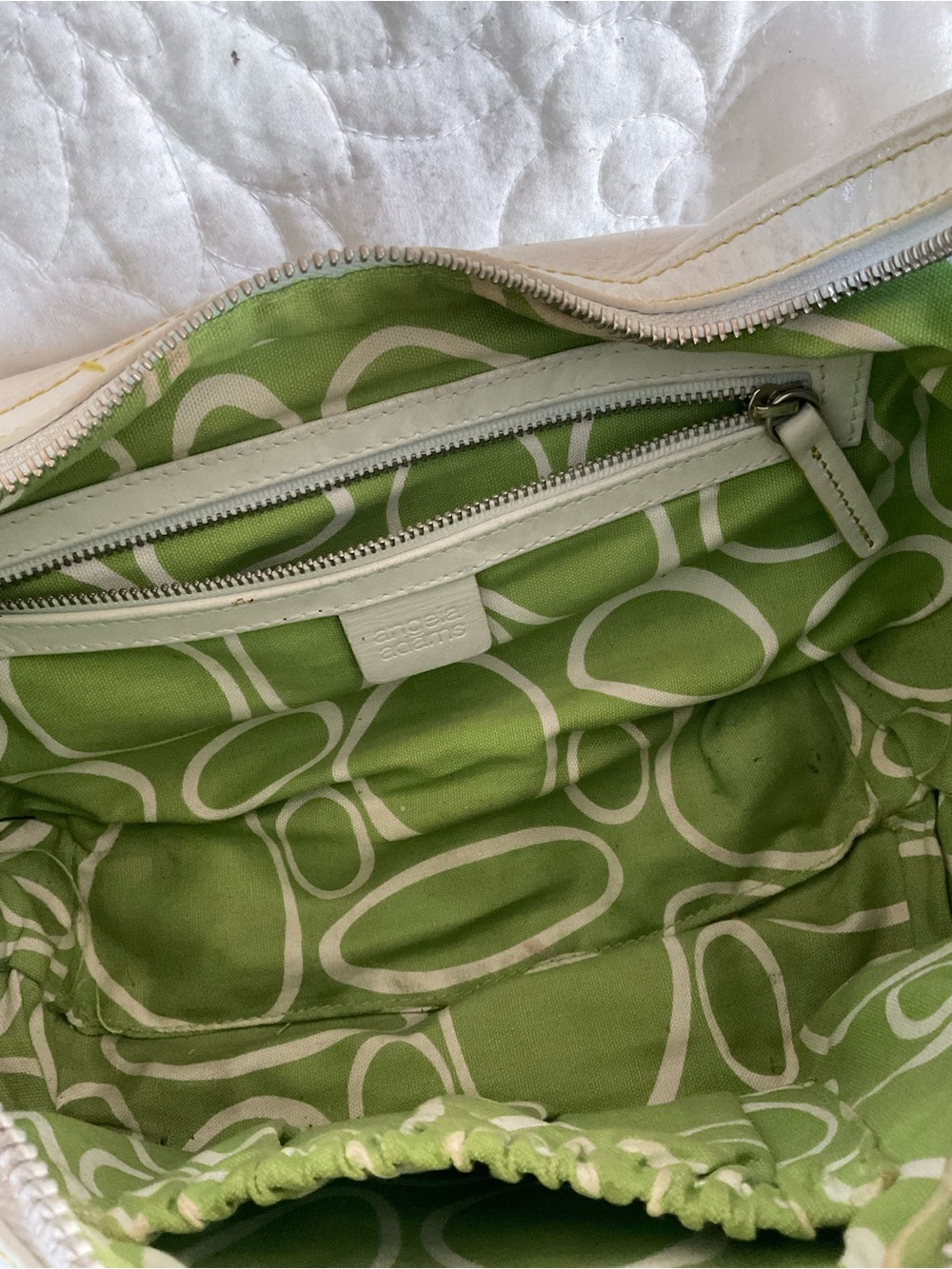Angela Adam’s White Leather Hobo Bag with Yellow Trim - Picture 2 of 6